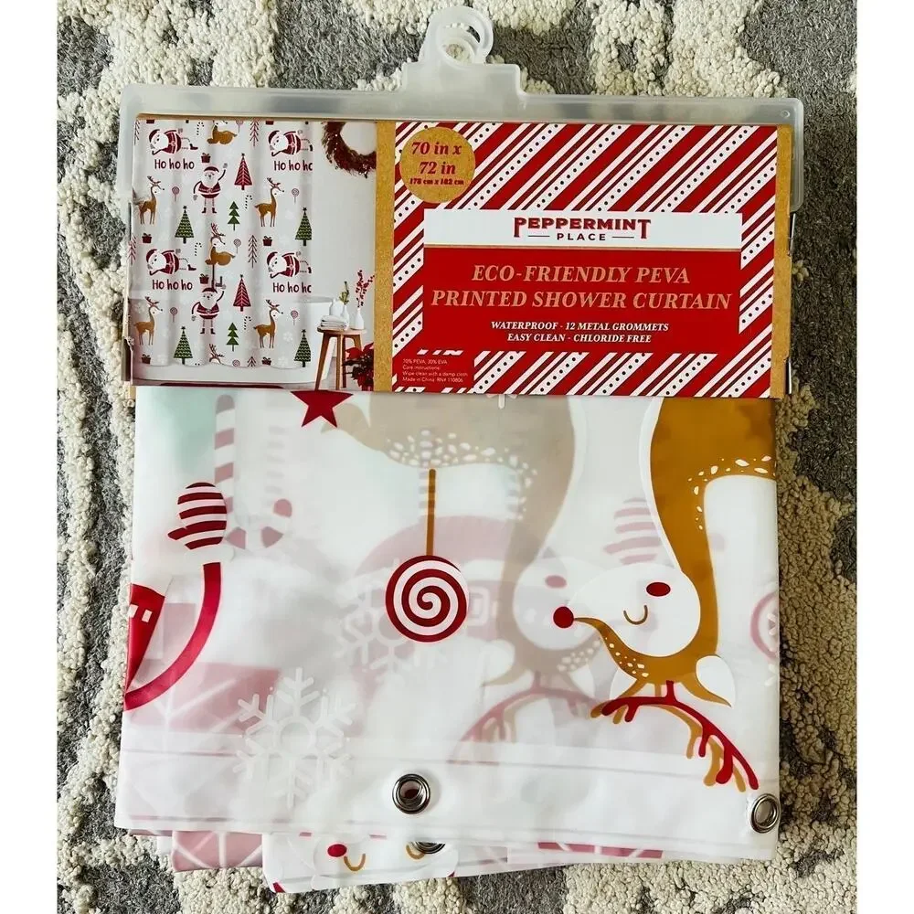 NIB❤️Peppermint Place HoHoHo Santa Peva Shower Curtain